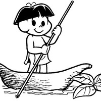 Desenho de Indiozinho da Turma da Monica na canoa para colorir