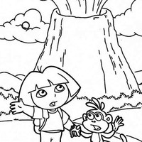 Desenho de Dora Aventureira e vulcão para colorir