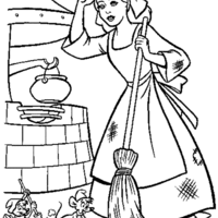 Desenho de Cinderela limpando poço para colorir