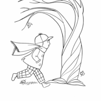 Desenho de Menino andando contra o vento para colorir