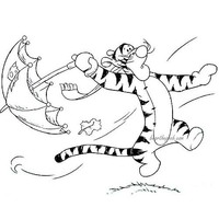 Desenho de Guarda-chuva do Tigrão sendo levado pelo vento para colorir