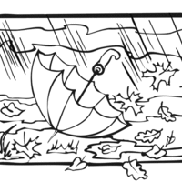 Desenho de Ventania derrubando guarda-chuva para colorir