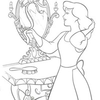 Desenho de Cinderela na frente do espelho para colorir