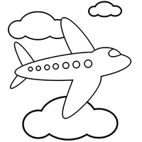 Desenho de Avião entre nuvens para colorir