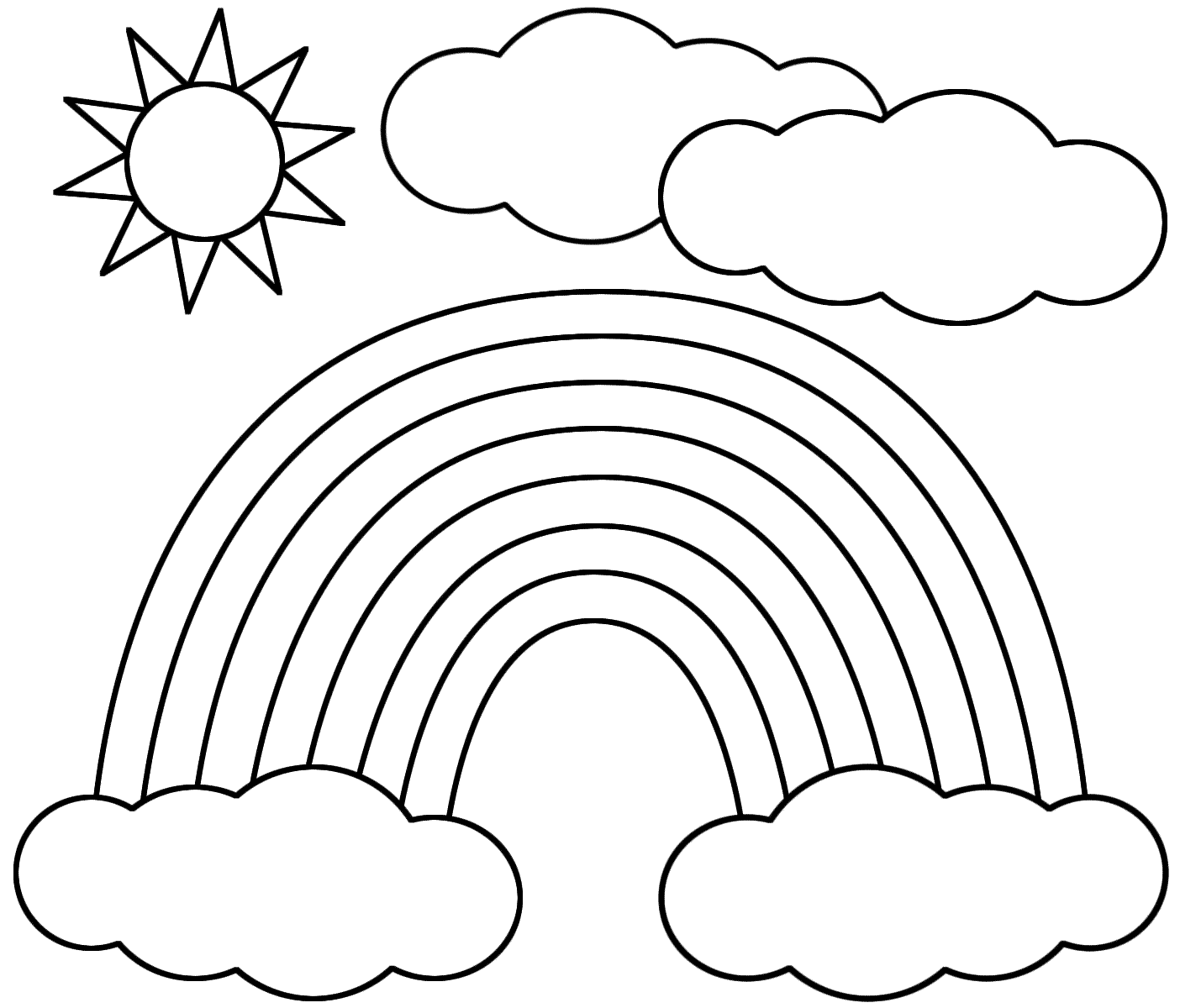 Desenho de unicórnio com arco-íris para colorir