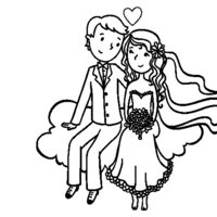 Desenho de Casal de namorados nas nuvens para colorir