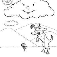 Desenho de Cachorro conversando com nuvem para colorir
