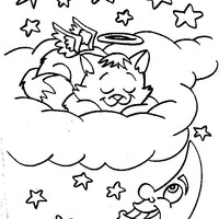 Desenho de Gato anjinho na nuvem para colorir