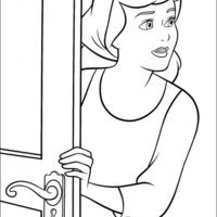 Desenho de Cinderela abrindo a porta para colorir