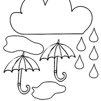 Desenho de Nuvens chuvosas e guarda-chuva para colorir