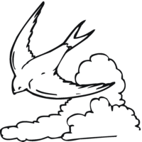 Desenho de Pássaro voando entre nuvens para colorir