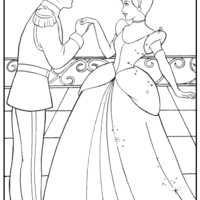 Desenho de Cinderela no palácio do príncipe para colorir