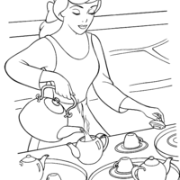 Desenho de Cinderela preparando café para colorir