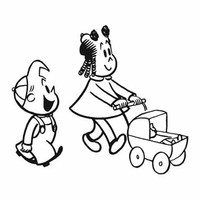 Desenho de Luluzinha empurrando carrinho para colorir