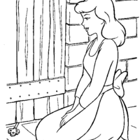 Desenho de Cinderela sentada para colorir