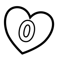 Desenho de Número 0 de coração para colorir