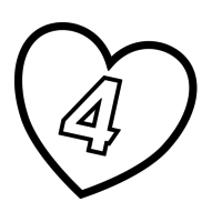 Desenho de Número 4 de coração para colorir