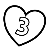 Desenho de Número 3 de coração para colorir