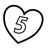 Desenho de Número 5 de coração para colorir