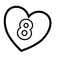 Desenho de Número 8 de coração para colorir