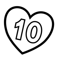 Desenho de Número 10 de coração para colorir
