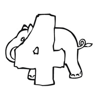 Desenho de Número 4 com elefante para colorir