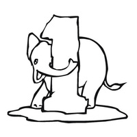Desenho de Número 1 com elefante para colorir