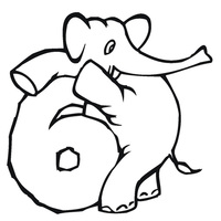 Desenho de Número 6 com elefante para colorir