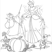 Desenho de Fada Madrinha transformando Cinderela para colorir