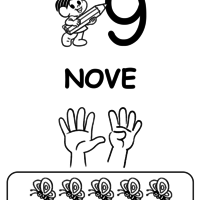 Desenho de Número 9 e letras para colorir